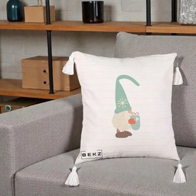Perna Decorativa Gnom Nordic cu Cana Calda Menta, 40x40 cm, Bej cu Franjuri, Husa Detasabila, Perna Inclusa, BEKZ®