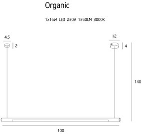 Lustra LED liniara, suspendata Organic 100cm, alb P0357 MX