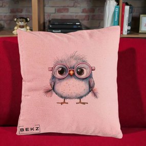 Perna Decorativa Pui Pufos cu Ochelari Roz, 40x40 cm, Roz, Husa Detasabila, Perna Inclusa, BEKZ®