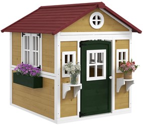 Outsunny Căsuță de exterior pentru copii, casă de joacă exterioară cu ușă, ferestre și jardiniere 114 x 126,4 x 135 cm bej | Aosom Romania