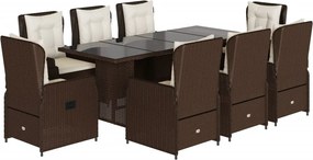 vidaXL Set mobilier de grădină cu perne, 9 piese, maro, poliratan