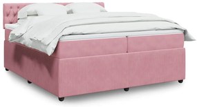 vidaXL Pat box spring cu saltea, roz, 200x200 cm, catifea