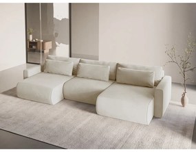 Colțar bej extensibil, cu spațiu de depozitare cu tapițerie din catifea (în formă de "U") Belfast – Cosmopolitan Design