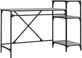 vidaXL Birou cu rafturi, gri sonoma, 135x50x90 cm, lemn compozit/fier