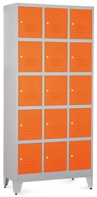 Dulap metalic - 15 cutii, 90 x 40 x 196,5 cm, picioare reglabile, încuietoare cilindrică, portocaliu - ral 2004