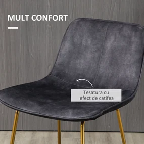 Set de 2 scaune de bar HOMCOM, spatar, din catifea, picioare aurii, 48x56,5x103cm, gri | Aosom RO