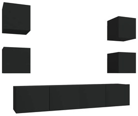 3114255 vidaXL Set dulap TV, 6 piese, negru, lemn prelucrat