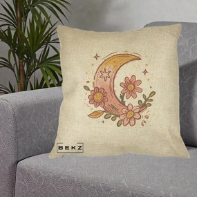 Perna Decorativa Luna Florala Boho, 40x40 cm, Crem, Husa Detasabila, Perna Inclusa, BEKZ®