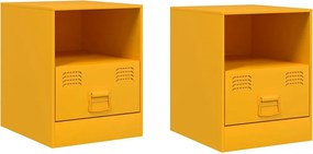 vidaXL Noptiere, 2 buc., galben muștar, 34,5x39x44 cm, oțel