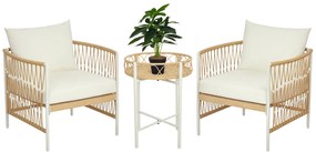 Outsunny Mobilier din 3 Piese pentru Terasă, Set din 2 Canapele și o Măsuță de Cafea pentru Exterior din Ratan, 72x66x64 cm, Crem | Aosom Romania