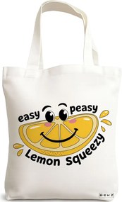 Sacosa de Panza pentru Cumparaturi, Geanta Tote, model Easy peasy lemon squeezy 38 x 34.5 cm, Alba, BEKZ®