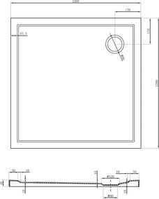 Mexen Flow cadă de duș pătrată slim 120 x 120 cm, alb lucios - 46S101212
