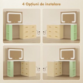 HOMCOM Stație de Machiaj cu Lumini LED, 3 Culori, Luminozitate Reglabilă, Toaletă Convertibilă cu Prize Electrice, 6 Sertare Soft Close, Oglindă, Rafturi Deschise, pentru Dormitor, Alb | Aosom Romania