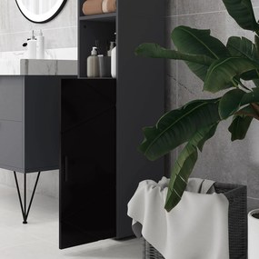 Dulap Baie, Inalt de 183cm cu 2 rafturi deschise si doua dulapuri cu 2 nivele, 30x30x183cm, Negru kleankin | Aosom Romania
