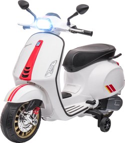 AIYAPLAY Motocicletă electrică pentru copii Vespa 6V dim. 107L x 47l x 73H cm Muzică MP3 Port USB Far 2 roți de antrenare - Alb | Aosom Romania