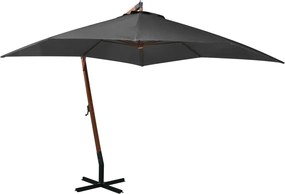 vidaXL Umbrelă suspendată cu stâlp, antracit, 3x3 m, lemn masiv brad