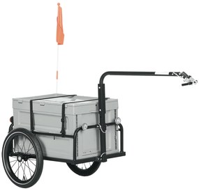 HOMCOM Remorcă pentru bicicletă cu cutie de depozitare detasabilă și pliabilă de 65L, reflectoare de siguranță, capacitate maximă 40KG, gri | Aosom Romania