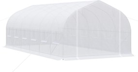 Outsunny Seră pentru Exterior Seră tunel 6x3x2 m Seră de Grădină Mare cu 12 Ferestre și Ușă Rulou cu Fermoar Cadru Metalic pentru Cultivare Plante Alb | Aosom Romania