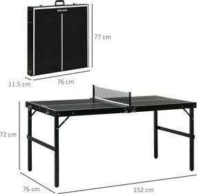 SPORTNOW Set de tenis de masă, pliabil, încuietoare și mâner, cadru din aluminiu, 152x76x72 cm, Negru | Aosom Romania