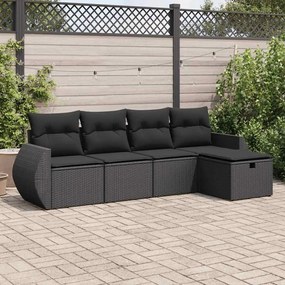 3325561 vidaXL Set mobilier de grădină cu perne, 5 piese, negru, poliratan