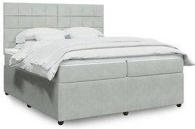 vidaXL Pat box spring cu saltea, gri deschis, 200x200 cm, catifea