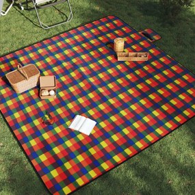 vidaXL Pătură picnic pliabilă, carouri multicolor, 200x200 cm catifea