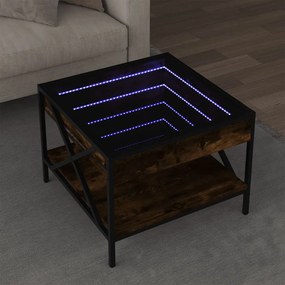 847699 vidaXL Măsuță de cafea cu LED infinity, stejar fumuriu, 50x50x38 cm