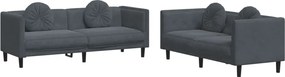 vidaXL Set canapea cu perne, 2 piese, gri închis, catifea