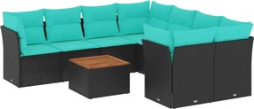 vidaXL Set mobilier de grădină cu perne, 9 piese, negru, poliratan
