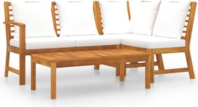 vidaXL Set mobilier de grădină, 4 piese, perne crem, lemn masiv acacia