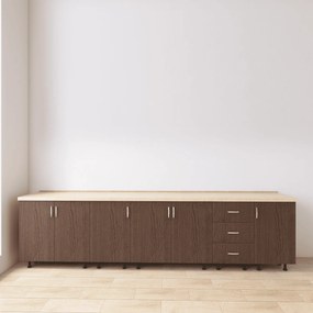 Set Corp Bucatarie L260 x H90 x A50cm, Culoare Wenge, Picioare Reglabile, Blat Termorezistent 2.8 cm
