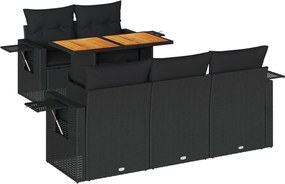 vidaXL Set mobilier de grădină cu perne, 6 piese, negru, poliratan