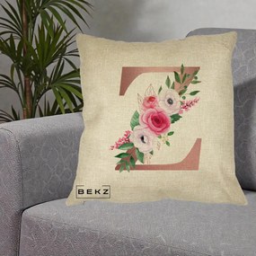 Cadou Personalizat - Perna Personalizata Monograma Rose Gold Litera Z, 40x40 cm, Crem, Husa Detasabila, Perna Inclusa, BEKZ®