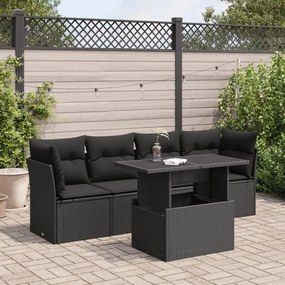 vidaXL Set mobilier de grădină cu perne, 5 piese, negru, poliratan