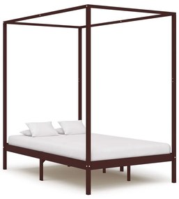 283270 vidaXL Cadru pat cu baldachin, maro închis, 120x200 cm, lemn masiv pin