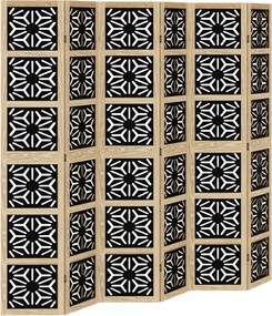 vidaXL Paravan de cameră, 6 panouri, maro/negru, lemn masiv paulownia