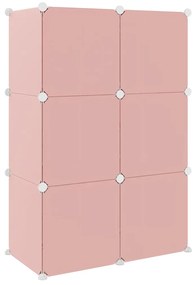 Dulap de depozitare cub pentru copii, 6 cuburi, roz, PP Roz, 74 x 36.5 x 108 cm, 1, Roz, 1