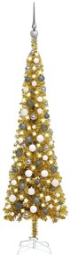 Set pom de Craciun subtire cu LED-uri si globuri, auriu, 150 cm 1, gold and grey, 150 cm