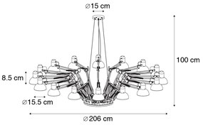 Lampă suspendată industrială neagră cu 16 lumini reglabile - Hobby Spinne