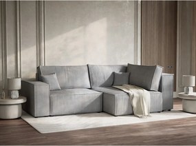 Colțar gri extensibil/cu spațiu de depozitare cu tapițerie din catifea reiată (cu colț pe partea dreaptă/în formă de ”L”) Tonga – Maison de Rêve