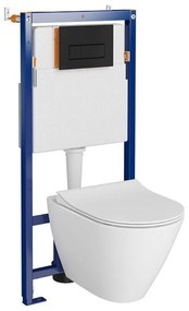 Set vas wc suspendat City Oval CleanOn cu capac soft close, rezervor incastrat si clapeta negru mat