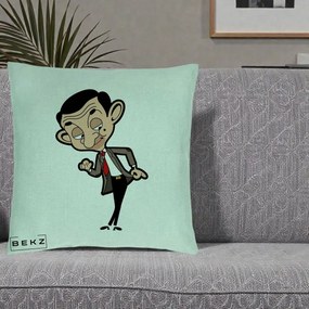 Perna Personalizata Mr. Bean Caricatura, 40x40 cm, Verde Menta, Husa Detasabila, Perna Inclusa, BEKZ®