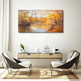 Tablou canvas pădure râu natura toamna