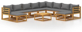 3057617 vidaXL Set mobilier grădină cu perne, 11 piese, lemn masiv de acacia