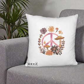 Perna Decorativa Peace Ciuperci Boho, 40x40 cm, Alb Pufos, Husa Detasabila, Perna Inclusa, BEKZ®