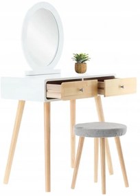 Măsuță de toaletă din lemn alb cu oglindă și taburet