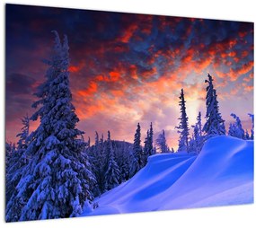 Tablou pe sticlă - Amurg dev iarnă (70x50 cm)
