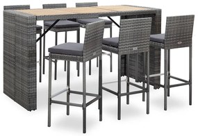 49563 vidaXL Set mobilier bar de exterior cu perne, 7 piese, gri, poliratan