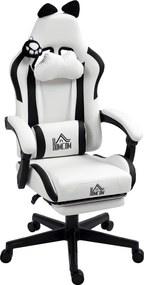 HOMCOM Scaun gaming ergonomic cu urechi de pisică, fotoliu gamer cu spătar înclinabil, 65 x 62 x 124 cm, alb | Aosom Romania