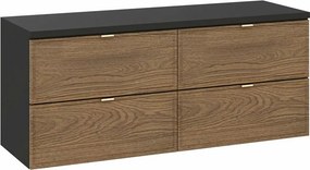 Set dulap baza suspendat 120 cm cu blat Comad Talia negru mat si stejar Casella